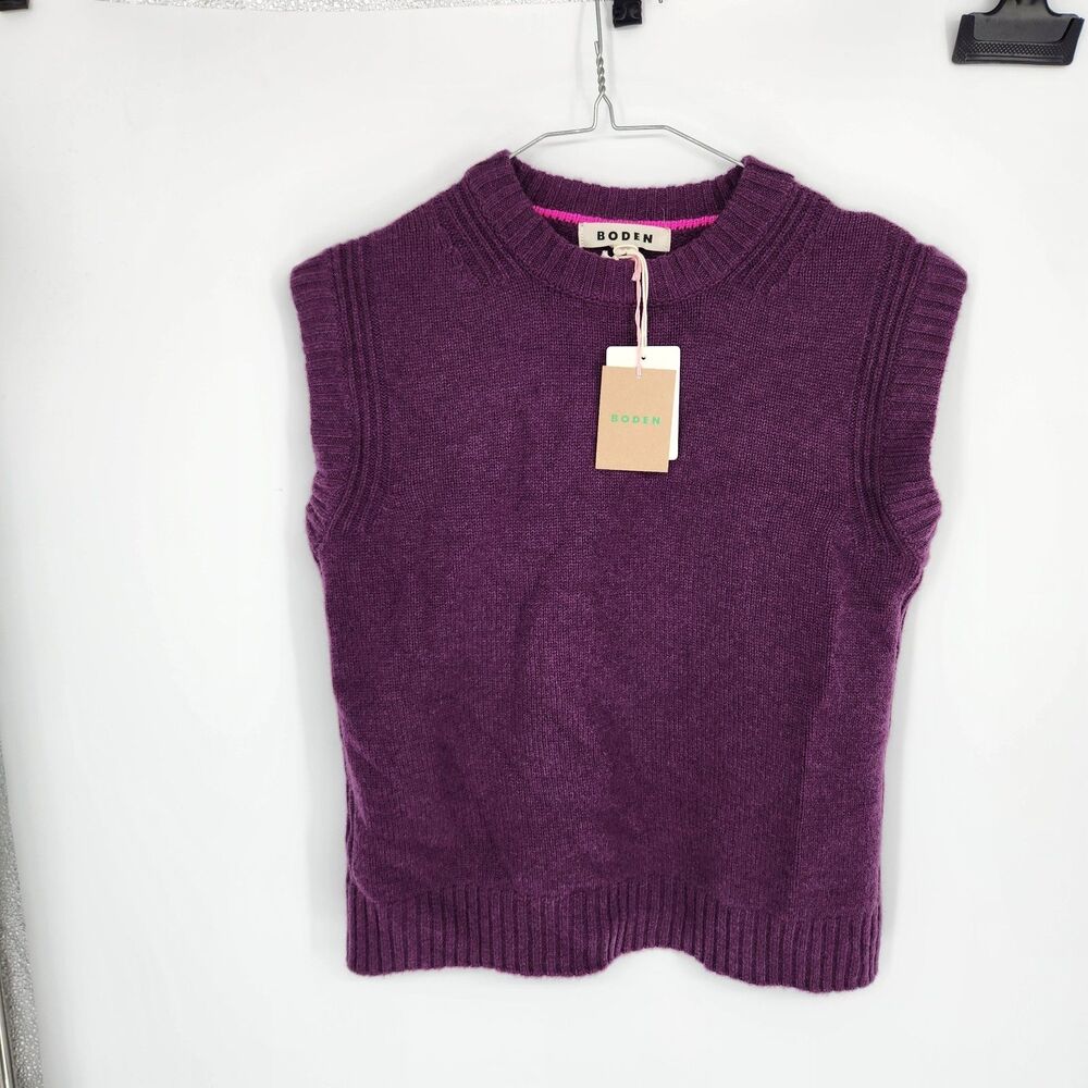 Boden Women's XS Purple Cashmere Ribbed Trim Tank NWT